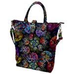 Floral Fractal 3d Art Pattern Buckle Top Tote Bag