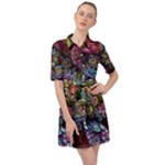Floral Fractal 3d Art Pattern Belted Shirt Dress