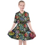 Floral Fractal 3d Art Pattern Kids  All Frills Chiffon Dress