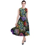 Floral Fractal 3d Art Pattern Round Neck Boho Dress