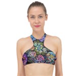 Floral Fractal 3d Art Pattern High Neck Bikini Top