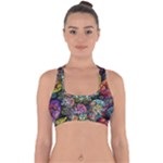 Floral Fractal 3d Art Pattern Cross Back Hipster Bikini Top 