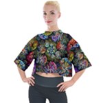 Floral Fractal 3d Art Pattern Mock Neck T-Shirt