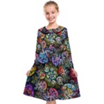 Floral Fractal 3d Art Pattern Kids  Midi Sailor Dress