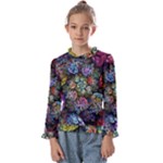 Floral Fractal 3d Art Pattern Kids  Frill Detail T-Shirt