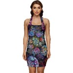 Floral Fractal 3d Art Pattern Sleeveless Wide Square Neckline Ruched Bodycon Dress