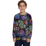 Floral Fractal 3d Art Pattern Kids  Crewneck Sweatshirt