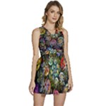Floral Fractal 3d Art Pattern Sleeveless High Waist Mini Dress
