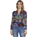 Floral Fractal 3d Art Pattern Women s Long Sleeve Revers Collar Cropped Jacket