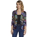 Floral Fractal 3d Art Pattern Women s One-Button 3/4 Sleeve Short Jacket