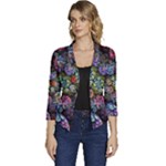 Floral Fractal 3d Art Pattern Women s Casual 3/4 Sleeve Spring Jacket