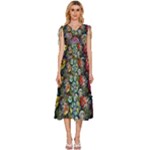 Floral Fractal 3d Art Pattern V-Neck Drawstring Shoulder Sleeveless Maxi Dress