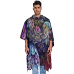 Floral Fractal 3d Art Pattern Men s Hooded Rain Ponchos