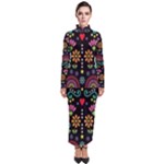 Mexican Folk Art Seamless Pattern Turtleneck Maxi Dress