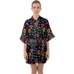 Mexican Folk Art Seamless Pattern Half Sleeve Satin Kimono 