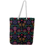 Mexican Folk Art Seamless Pattern Full Print Rope Handle Tote (Large)