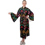 Mexican Folk Art Seamless Pattern Maxi Velvet Kimono