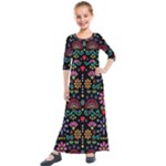 Mexican Folk Art Seamless Pattern Kids  Quarter Sleeve Maxi Dress