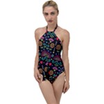 Mexican Folk Art Seamless Pattern Go with the Flow One Piece Swimsuit