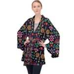 Mexican Folk Art Seamless Pattern Long Sleeve Velvet Kimono 