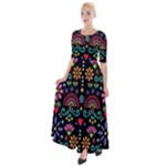 Mexican Folk Art Seamless Pattern Half Sleeves Maxi Dress