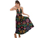 Mexican Folk Art Seamless Pattern Backless Maxi Beach Dress