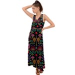Mexican Folk Art Seamless Pattern V-Neck Chiffon Maxi Dress