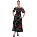 Mexican Folk Art Seamless Pattern Shoulder Straps Boho Maxi Dress 