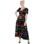 Mexican Folk Art Seamless Pattern Button Up Short Sleeve Maxi Dress