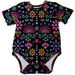 Mexican Folk Art Seamless Pattern Baby Short Sleeve Bodysuit