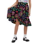 Mexican Folk Art Seamless Pattern Kids  Ruffle Flared Wrap Midi Skirt