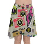 Retro Camera Pattern Graph Chiffon Wrap Front Skirt