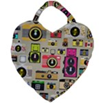 Retro Camera Pattern Graph Giant Heart Shaped Tote