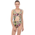 Retro Camera Pattern Graph Center Cut Out Swimsuit