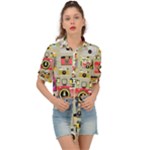 Retro Camera Pattern Graph Tie Front Shirt 