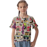 Retro Camera Pattern Graph Kids  Cuff Sleeve Scrunch Bottom T-Shirt