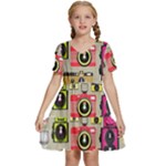 Retro Camera Pattern Graph Kids  Short Sleeve Tiered Mini Dress