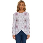 Pattern Texture Design Decorative Long Sleeve Crew Neck Pullover Top