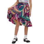 Human Eye Pattern Kids  Ruffle Flared Wrap Midi Skirt