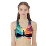 Starry Night Wanderlust: A Whimsical Adventure Sports Bra with Border