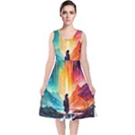 Starry Night Wanderlust: A Whimsical Adventure V-Neck Midi Sleeveless Dress 