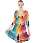 Starry Night Wanderlust: A Whimsical Adventure Quarter Sleeve Front Wrap Dress