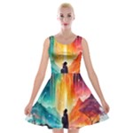 Starry Night Wanderlust: A Whimsical Adventure Velvet Skater Dress
