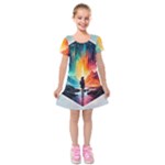 Starry Night Wanderlust: A Whimsical Adventure Kids  Short Sleeve Velvet Dress