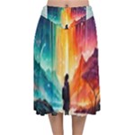 Starry Night Wanderlust: A Whimsical Adventure Velvet Flared Midi Skirt