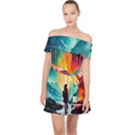 Starry Night Wanderlust: A Whimsical Adventure Off Shoulder Chiffon Dress