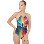 Starry Night Wanderlust: A Whimsical Adventure High Neck One Piece Swimsuit