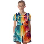 Starry Night Wanderlust: A Whimsical Adventure Kids  Short Sleeve Pinafore Style Dress
