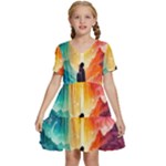 Starry Night Wanderlust: A Whimsical Adventure Kids  Short Sleeve Tiered Mini Dress
