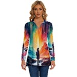 Starry Night Wanderlust: A Whimsical Adventure Long Sleeve Drawstring Hooded Top
